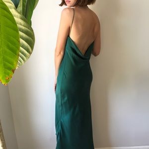 Emerald Green Cowl Back Silk Slip Dress XS